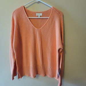 Lucky Brand Hand Knit V-Neck Sweater Coral NWT Size S
